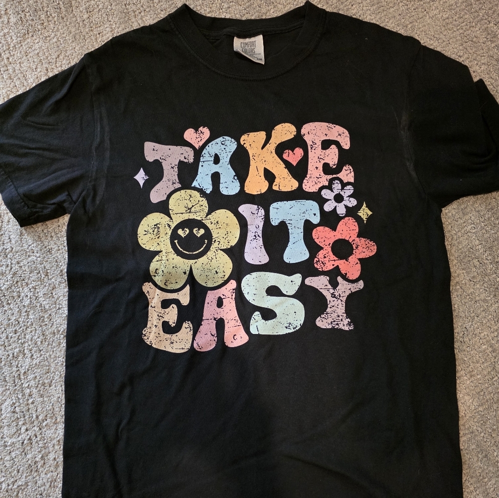 Groovy 70's Style Black Graphic Tee - Take It Easy Closet Clean Out